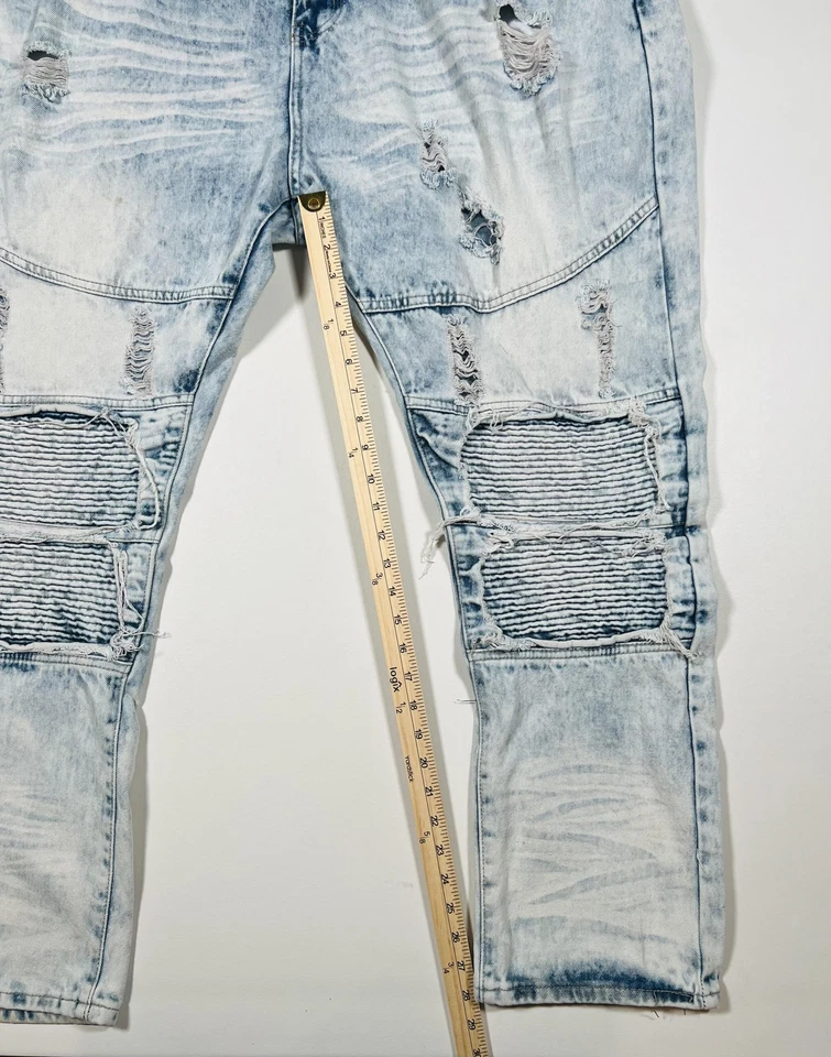 Road Narrows Jeans Mens 50 Acid Wash Distressed Moto Biker Patch Denim Pants - Image 3 of 4