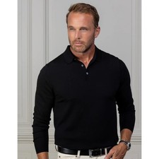 NWT Collars and Co Bellagio Three Button Long Sleeve Merino Polo Black 2XL