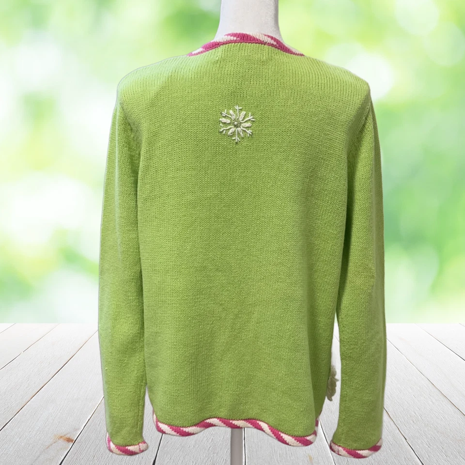 Suéter de Navidad Vintage HEIRLOOM COLLECTIBLES para Mujer S Rosa Papá Noel Bordado Foto 2 de 4