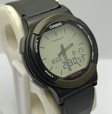Casio Data Bank Twincept ABX-53 Quartz 1326 Ana Digi World Time Vintage Watch