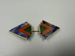 14K Yellow Gold Sodalite Malachite Jasper Etc Pin