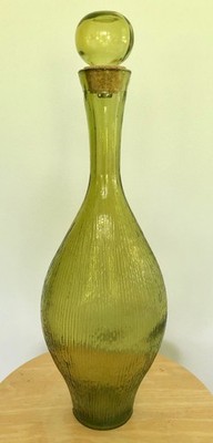  Vintage San Miguel Green Art Glass Decanter 17 ¾  Tall With Stopper Mid Century
