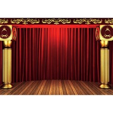 10x8ft Red Curtain Stage Backdrop Red Drapes Curtains Panels Golden Pillar Wo...