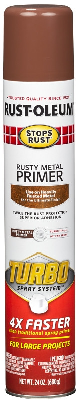 Rust-Oleum 353346 Stops Rust Turbo Rusty Metal Primer Spray, 24 oz, Flat Red