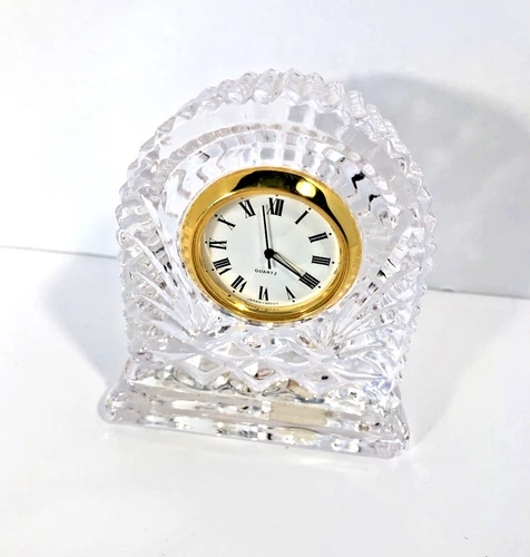 Waterford Vintage Small Arched Crystal Mantle Clock w/Gold Rim Size 3.5” x 2.5"