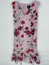 Adrianna Papell Floral Ruffle Midi Dress Size 4 V-Neck Preppy Date Night