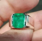 Men's May Birthday Stone 3Ct Emerald Natural Green Emerald Ring Sterling Silver