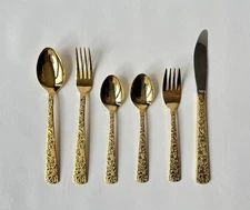 Vintage Cellini Romanesque Golden Flatware Japan 6 Piece Place Setting