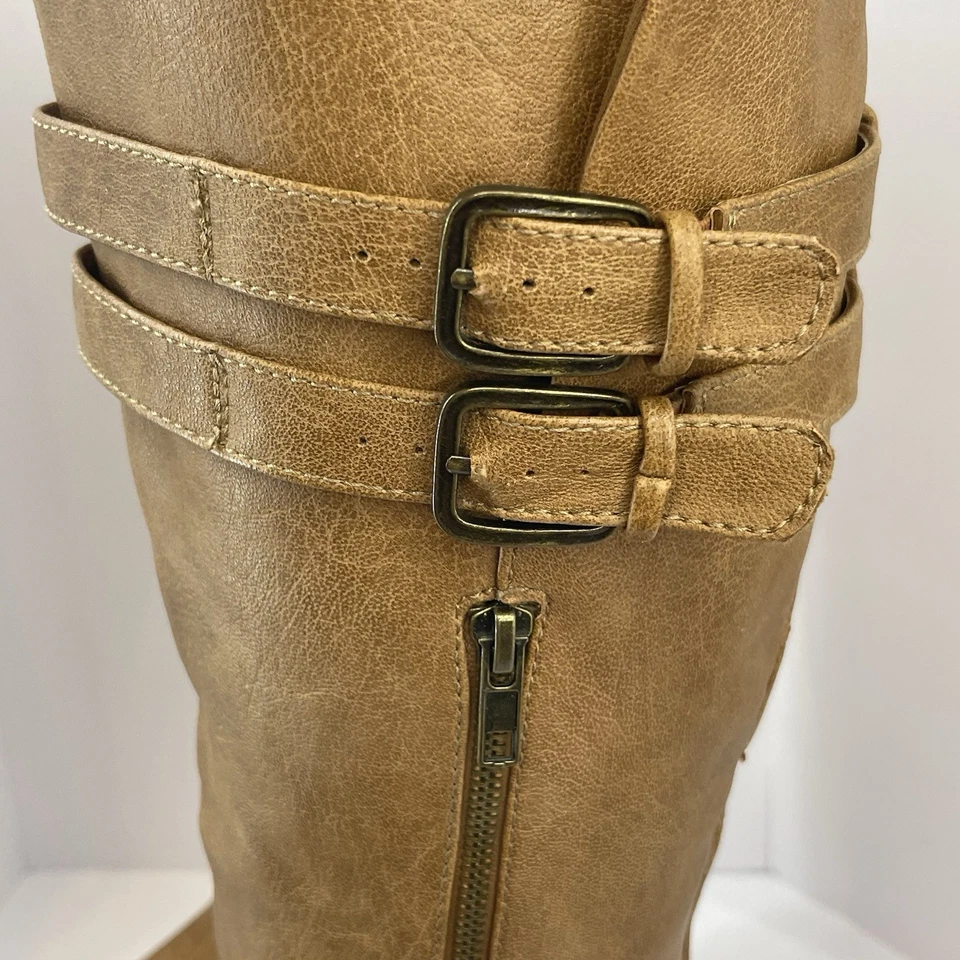 Botas hasta la rodilla BareTraps Sheela 10M marrón coñac cremallera hebilla montar motociclista Foto 3 de 4