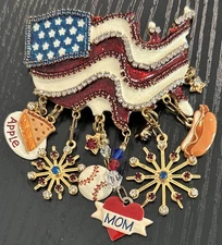 Lunch at the Ritz LatR2Go American Flag Apple Pie Baseball Brooch /Pendant/Pin