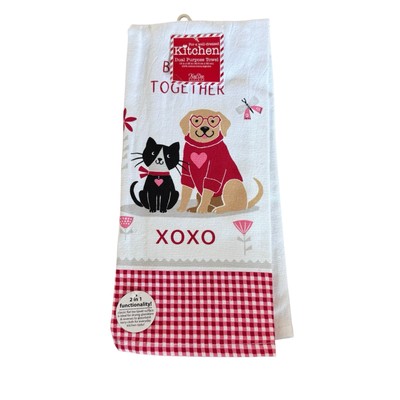 Kay Dee Design Kitchen Towel Duel Purpose Dog Cat Hearts Valentines Day Love NWT