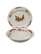 Vintage Santa Christmas Serving 12' Plate & 9" Bowl R H Macy's The Cellar '90's.