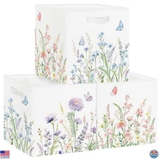 Charming 11.8" Wild Flower Storage Cube Organizer Set - 3 Baskets for Toys &