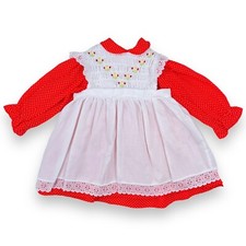 Vintage Red Long Sleeve Collared Dress Lace Smocked Pinafore Dress Set 18m / 24m