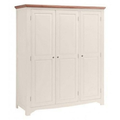 Cream Painted Wood Oak 3 Door Wardrobe In Slipper Satin New