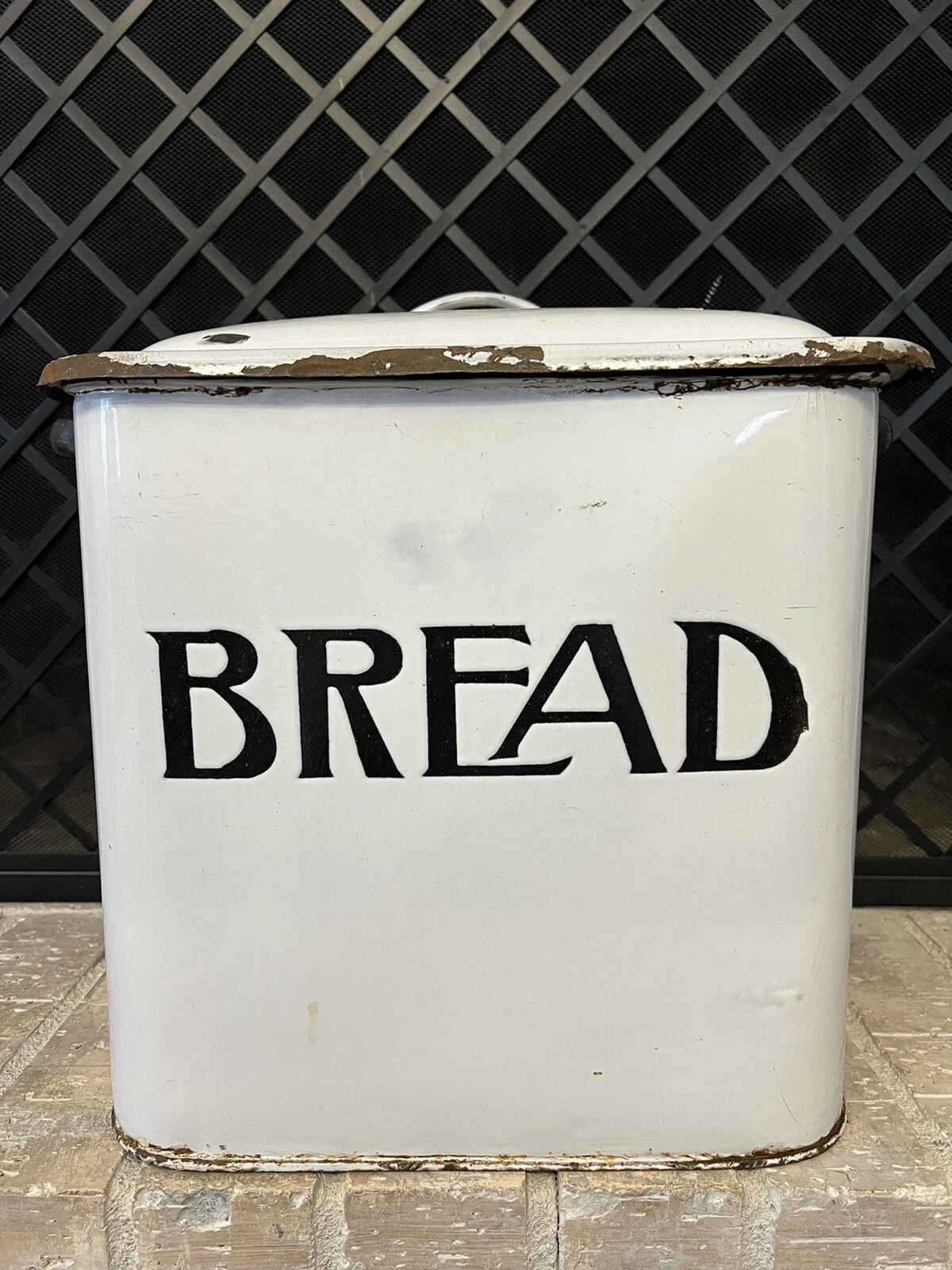 Vintage Prince & Wares White Enamel Porcelain Bread Metal Tin Box England