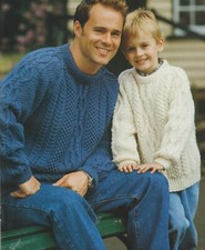 79 MEN'S BOYS  ARAN CABLE SWEATER 24-46" KNITTING PATTERN COPY