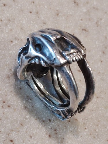 ANILLO CALAVERA SMILODON TIGRE DIENTES DE SABLE PLATA ESTERLINA BRUTALISTA DE COLECCIÓN - Imagen 1 de 12