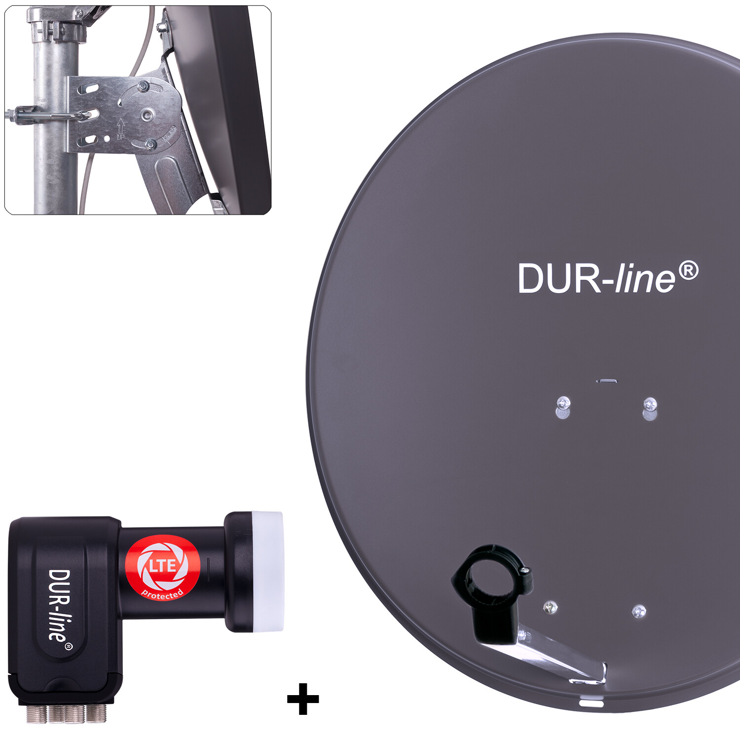 Dur-line Mda 60 Anthrazit + +ultra Quad Lnb - 4 Tn Lnb Set Komplet