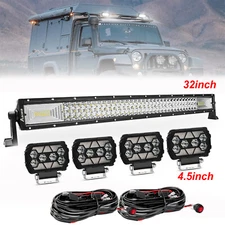 32" LED Light Bar+4x 4.5" Fog Pods Amber Flash DRL+ Wiring Combo Kit ATV Offroad