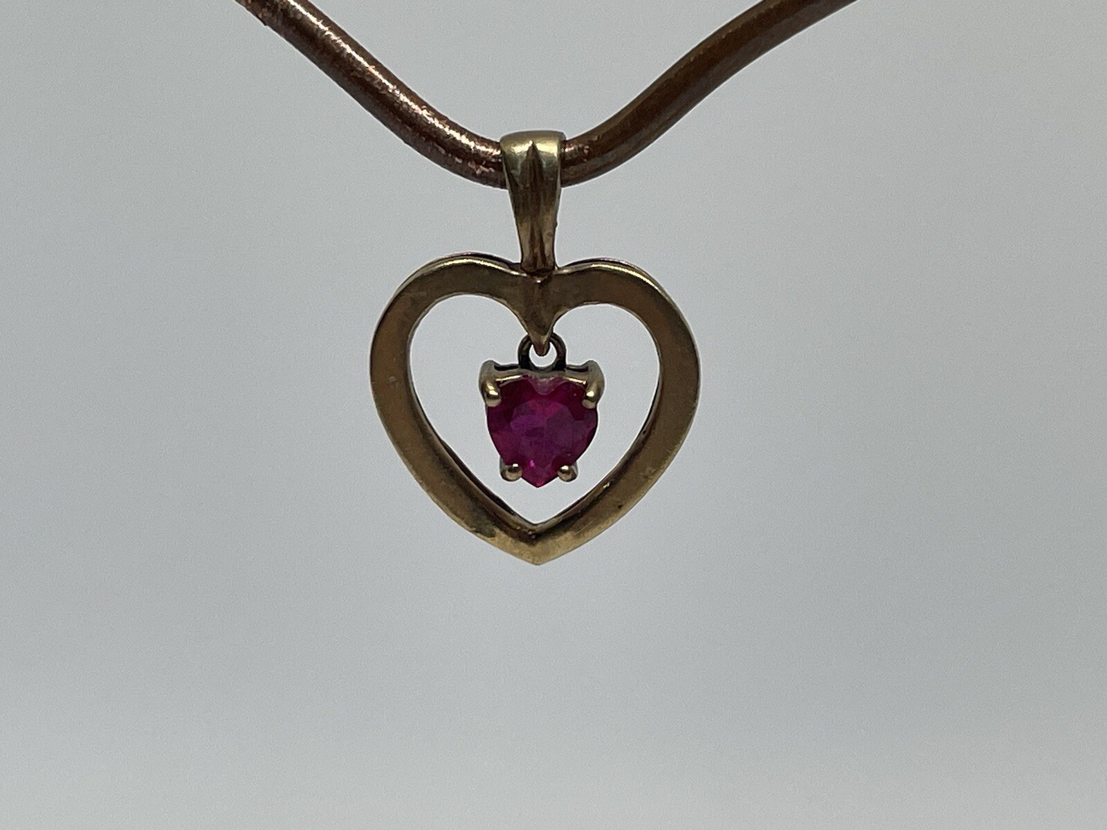 Solid 10K Yellow Gold Ruby Heart Pendant Charm 1.… - image 4
