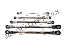 Double Box End Ratcheting Wrench Flex-Head Long 5 PC Set SAE 1/4" - 13/16"