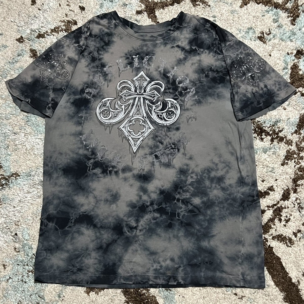 Affliction Cyber Y2K Wings Crosses Shirt Size L Tie Dye