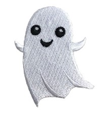 Halloween White Ghost Smiling Friendly - Embroidered Iron on Patch