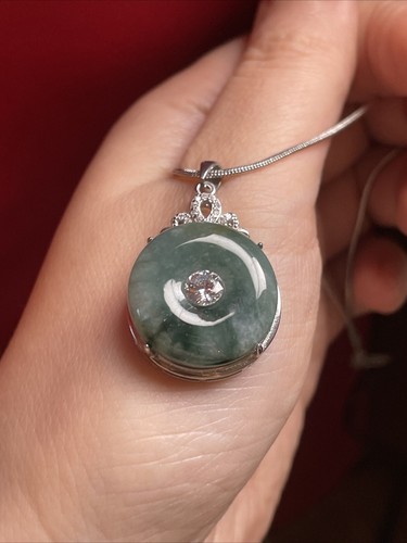 Certified Jadeiet Donut Pendant 翡翠玉環平安扣 飄花 S925純銀鑲嵌 - Picture 6 of 11