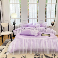 Lace Ruffled Duvet Cover Set, Bow Duvet Cover, Kids Twin Princess Bedding,100 P