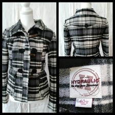 Hydraulic Pea Coat Women's Small Black & White Plaid Jacket Inv#w1521