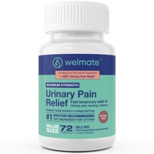 WELMATE UTI Pain Relief, Phenazopyridine HCL 99.5mg 72 Ct Exp 7/27 (Generic Azo)