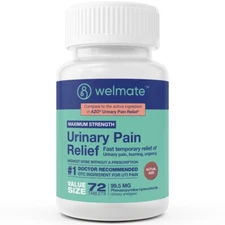 WELMATE UTI Pain Relief, Phenazopyridine HCL 99.5mg 72 Ct Exp 7/27 (Generic Azo)