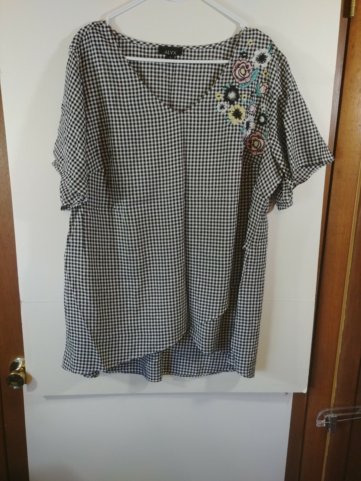 Pullover camicia donna Alyx manica corta bianco nero a quadri Hi Lo #2067