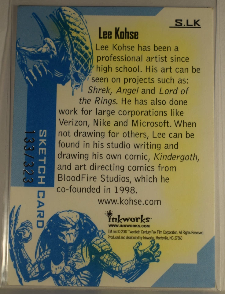 Aliens vs Predator Requiem AVP Inkworks 2007 Sketch S.LK Lee Kohse #133/323 - Image 3 of 4