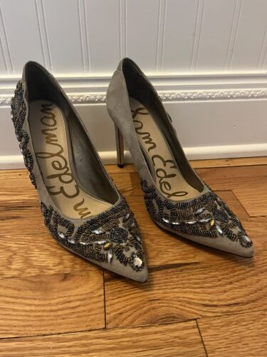 Sam Edelman Pumps Gray Suede Beaded Formal Prom Size 7.5 M Dani