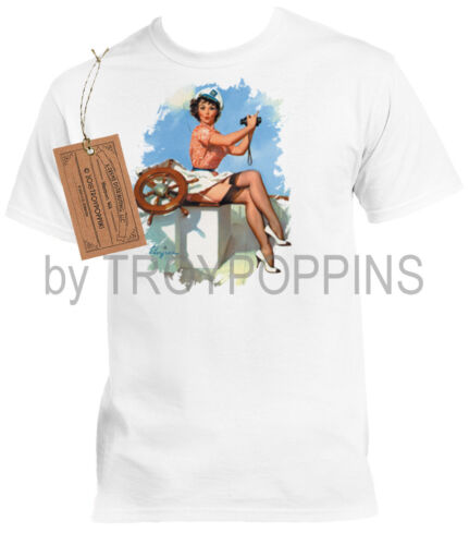 1-HOMBRE DESGASTE AFILADO LOOKOUT GIRL CAPITÁN NÁUTICA BARCO RUEDA ESTAMPADA CAMISETA DE PLAYA - Imagen 4 de 4
