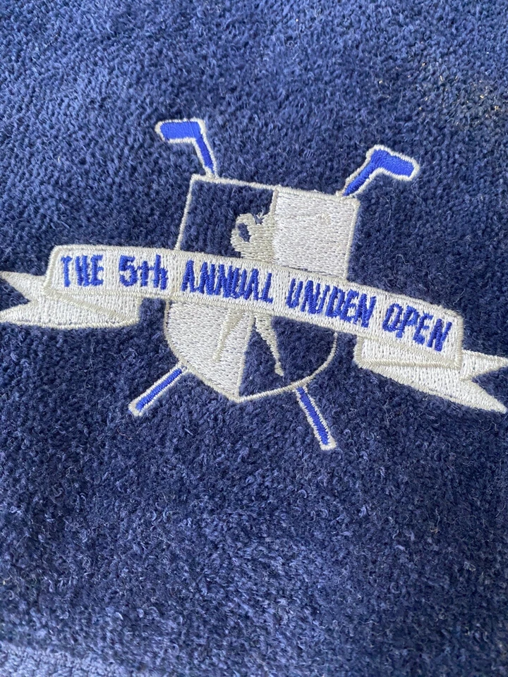 Toalla de Torneo de Golf LPGA Uniden Invitational De Colección Azul Marino Años 80 Nancy López Foto 2 de 4