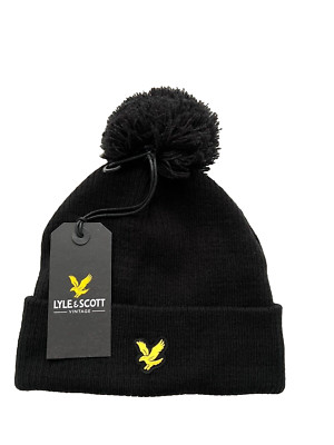 Lyle & Scott Vintage Knit Pom Rib Beanie Jet Black