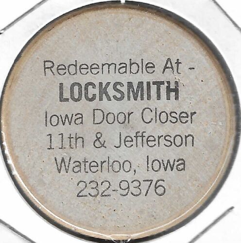 LOCKSMITH Iowa Door Closer, Waterloo, Iowa, 10¢ Token/Coin, Indian Wooden Nickel
