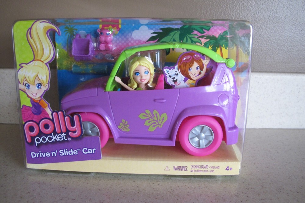 NEW Polly Pocket Doll & Car with  Accessories DRIVE N' SLIDE CAR 2012 Mattel