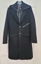 Diesel Women's Overcoat Black Wool 2in1 Removable Lining Size L Coat $1185 Italy