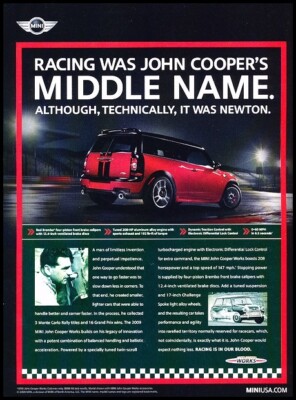 2009 Mini John Cooper Works Original Advertisement Print Art Car Ad J831
