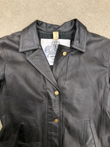 LAS PEPAS Vintage Argentina Leather Jacket Women's 3 SMALL Black Button Moto - Picture 3 of 10