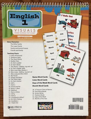 BJU Press English 1 Third Edition Visuals Homeschool Flip Chart -See Description