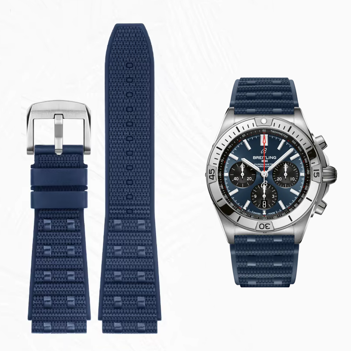 Rubber Watch Strap Band Rouleaux For Breitling Chronomat B01