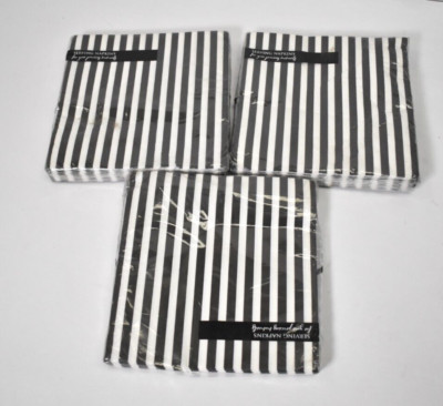 Lot of 3 PartyDeco Square Black Striped Paper Napkins 20/Pack 33cm x 33cm