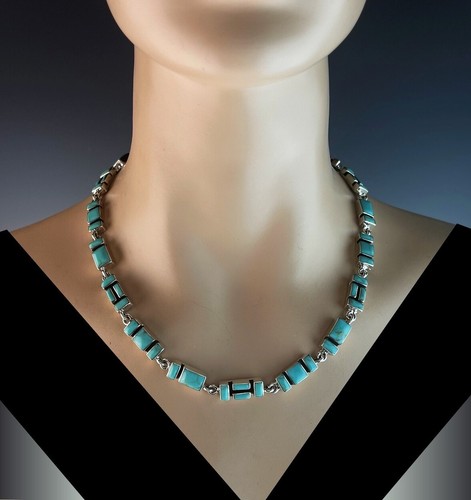 Sterling and Turquoise Taxco Mexico Necklace - Picture 2 of 5