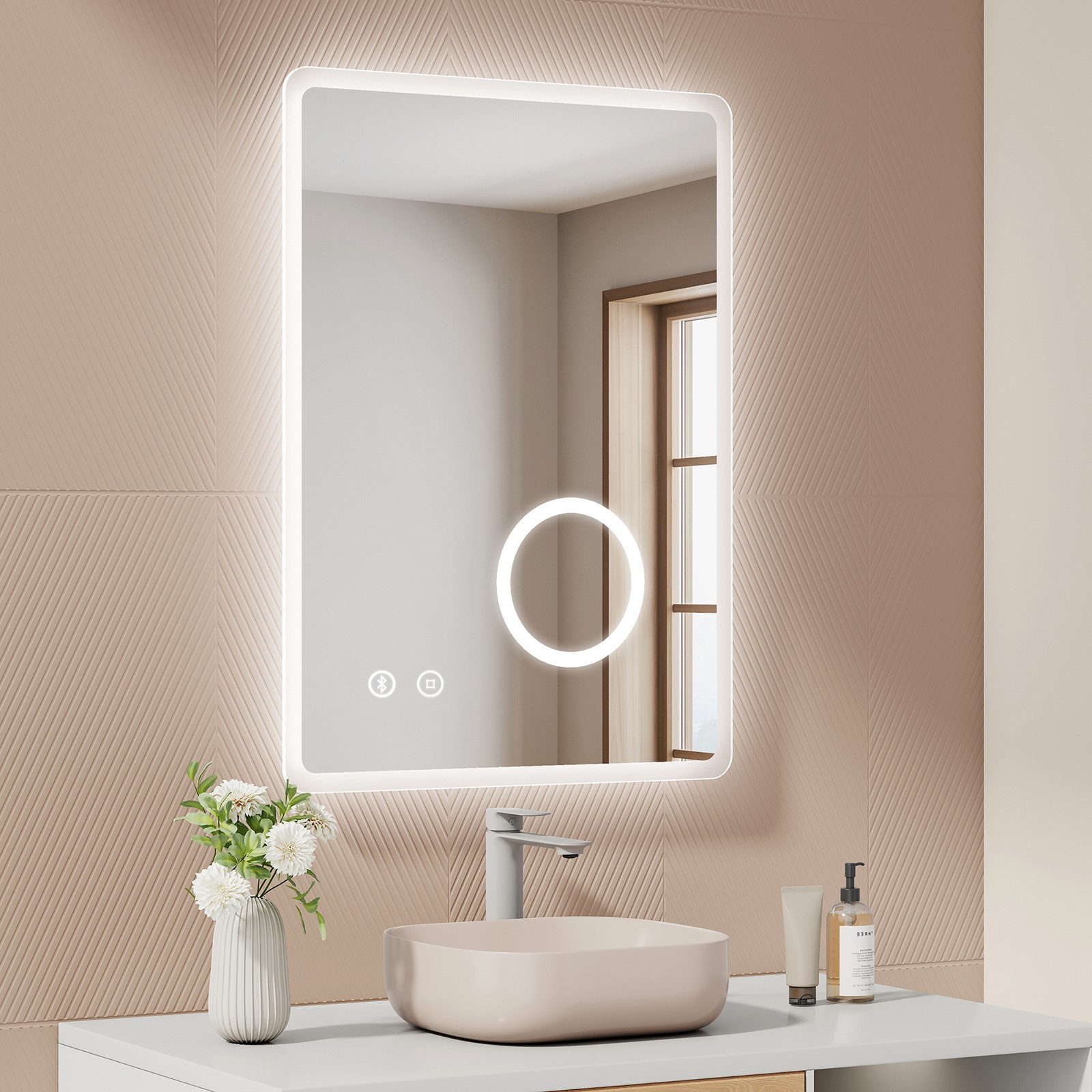 EMKE Bathroom LED Mirror Lights With Bluetooth Shaver Socket Demister 500 x 700