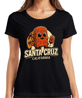 Santa Cruz Eis am Stiel Cartoon Palmen Kalifornien Retro Vintage Damen T-Shirt